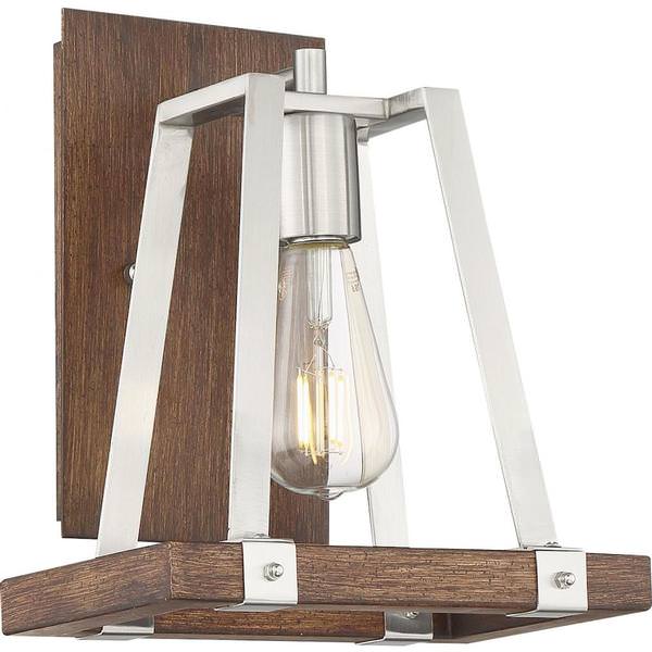 1 Light Brushed Nickel Finish with Nutmeg Wood Accents Wall Sconce