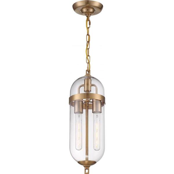 2 Light Vintage Brass Finish Clear Glass Shade Pendant