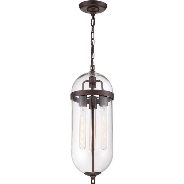 3 Light Mahogany Bronze Finish Clear Glass Shade Pendant