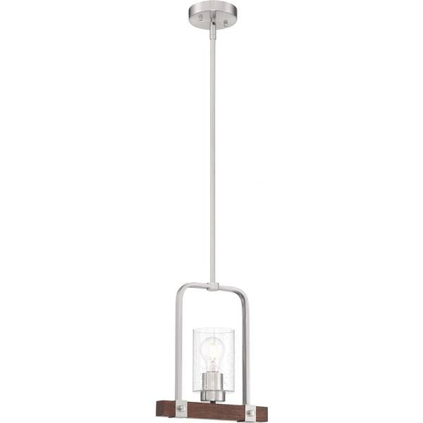 1 Light Brushed Nickel Finish with Nutmeg Wood Accents Mini Pendant