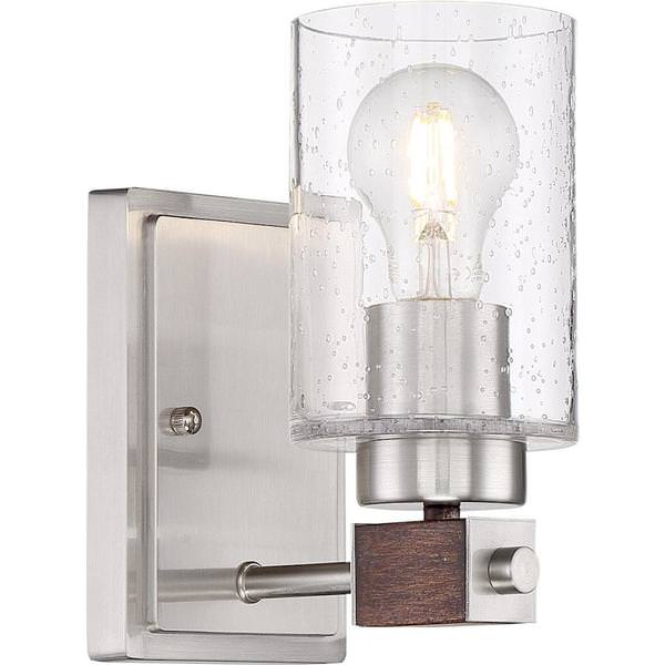 1 Light Brushed Nickel Finish with Nutmeg Wood Accents Vanity Light