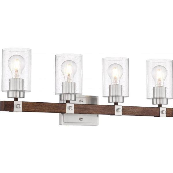 4 Light Brushed Nickel Finish with Nutmeg Wood Accents Vanity Light