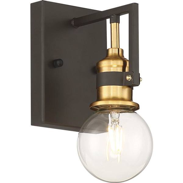 1 Light Black Finish with Warm Brass Accents Vanity Light