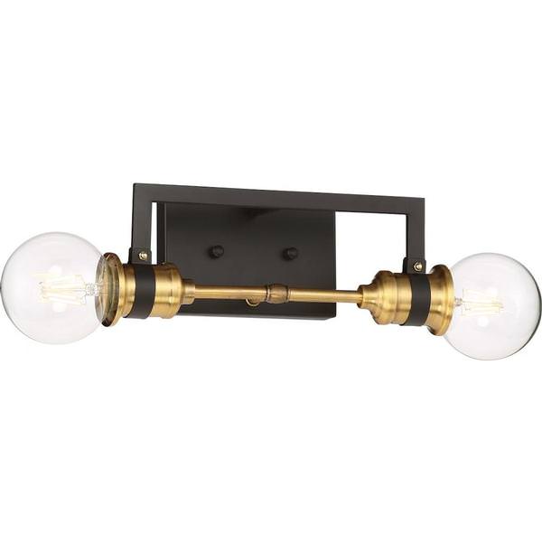 2 Light Black Finish with Warm Brass Accents Vanity Light