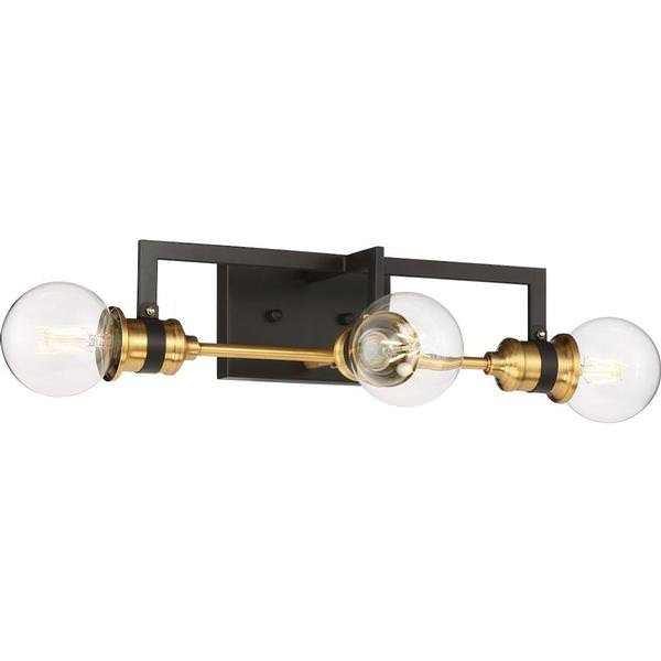 3 Light Black Finish with Warm Brass Accents Vanity Light