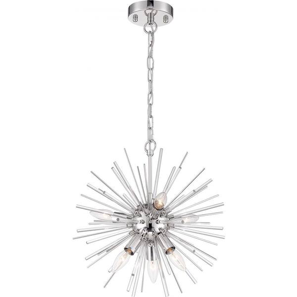 6 Light Polished Nickel Finish with Glass Rods Chandelier