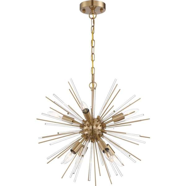 8 Light Vintage Brass Finish with Glass Rods Chandelier