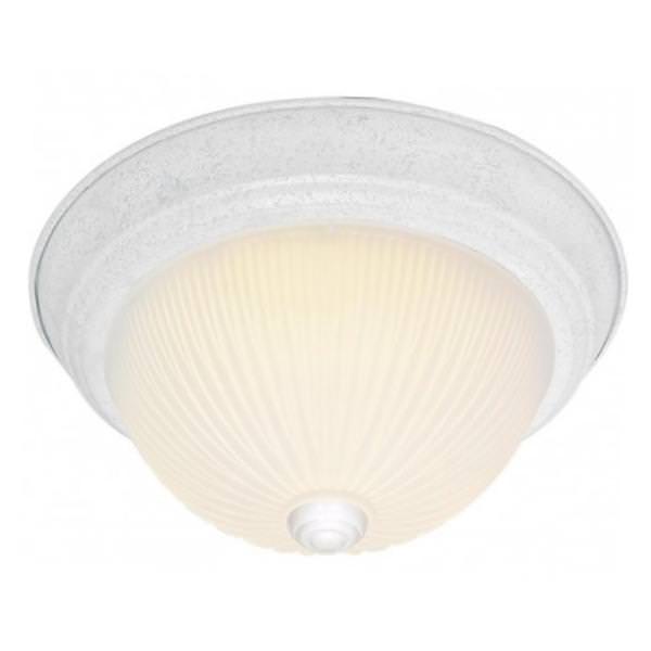 2 Light 13" Round Textured White Frosted Ribbed Glass Shade Ceiling Light Fixture