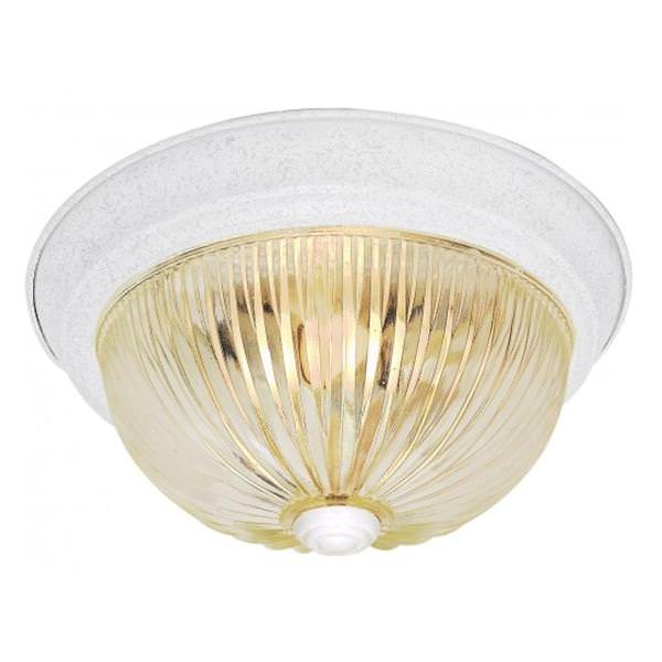 2 Light 11" Round Textured White Clear Ribbed Glass Shade Ceiling Light Fixture