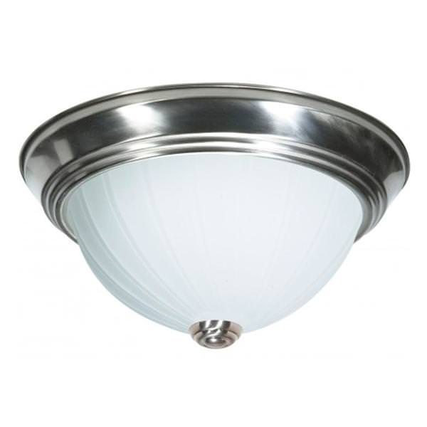 2 Light 11" Round Brushed Nickel Frosted Melon Glass Shade Ceiling Light Fixture
