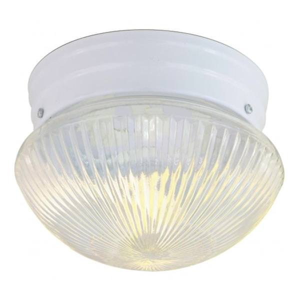 1 Light 8" Round White Clear Ribbed Glass Mushroom Shade Ceiling Light Fixture