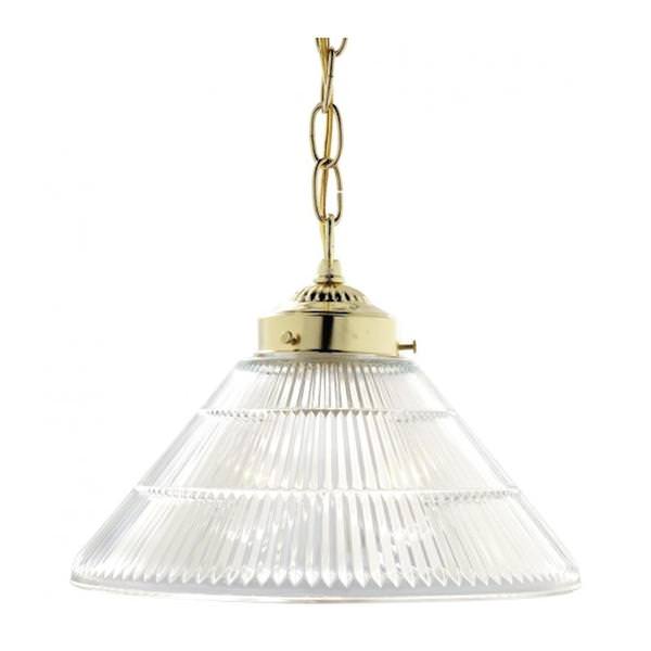 1 Light Polished Brass Prismatic Clear Ribbed Glass Shade Pendant Light Fixture