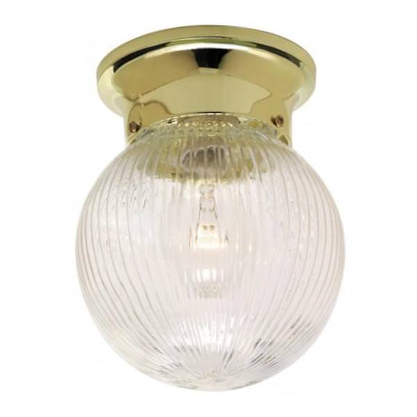 1 Light Polished Brass Clear Ribbed Glass Ball Shade Ceiling Light Fixture