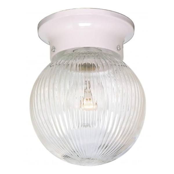 1 Light White Clear Ribbed Glass Ball Shade Ceiling Light Fixture