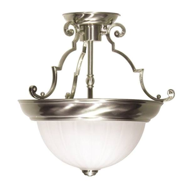 2 Light 13" Round Brushed Nickel Frosted Melon Glass Shade Ceiling Light Fixture