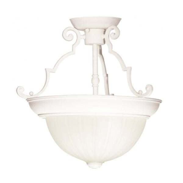 2 Light 13" Round Textured White Frosted Melon Glass Shade Ceiling Light Fixture