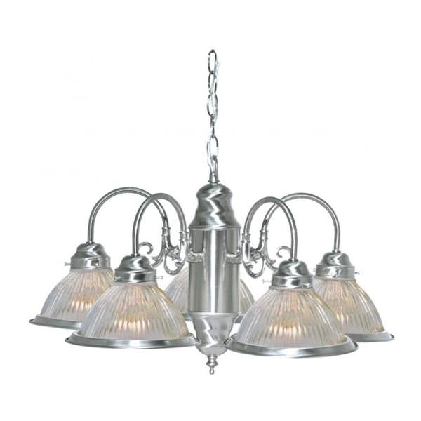 5 Light Brushed Nickel Clear Ribbed Glass Shades Chandelier Light Fixture