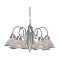Nuvo Lighting 5 Light Brushed Nickel Clear Ribbed Glass Shades Chandelier Light Fixture