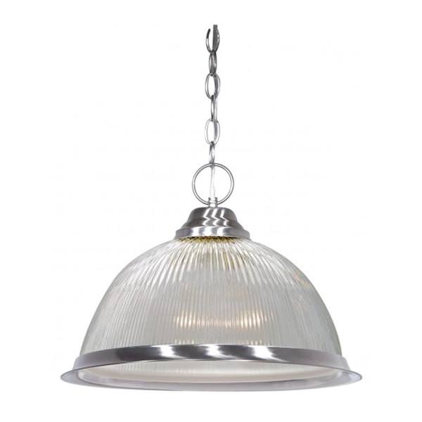 1 Light Brushed Nickel Prismatic Clear Ribbed Glass Shade Pendant Light Fixture