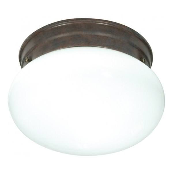 1 Light 8" Round Old Bronze White Mushroom Glass Shade Ceiling Light Fixture
