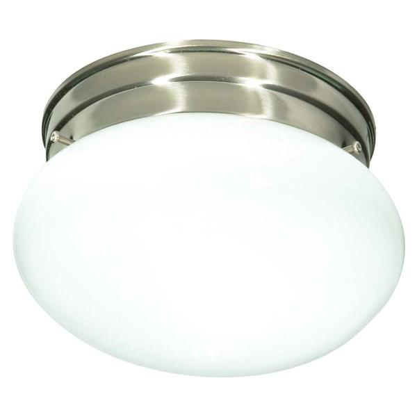 1 Light 7" Round Brushed Nickel White Glass Shade Ceiling Light Fixture