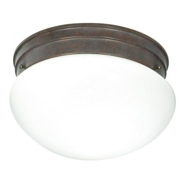 2 Light 10" Round Old Bronze White Mushroom Glass Shade Ceiling Light Fixture