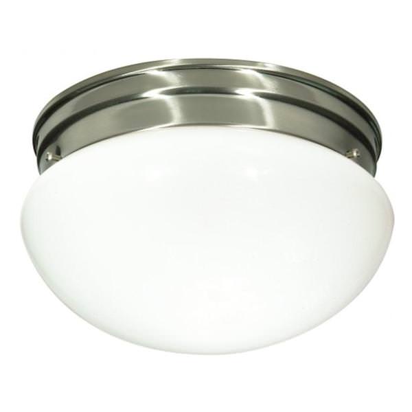 2 Light 10" Round Brushed Nickel White Mushroom Glass Shade Ceiling Light Fixture