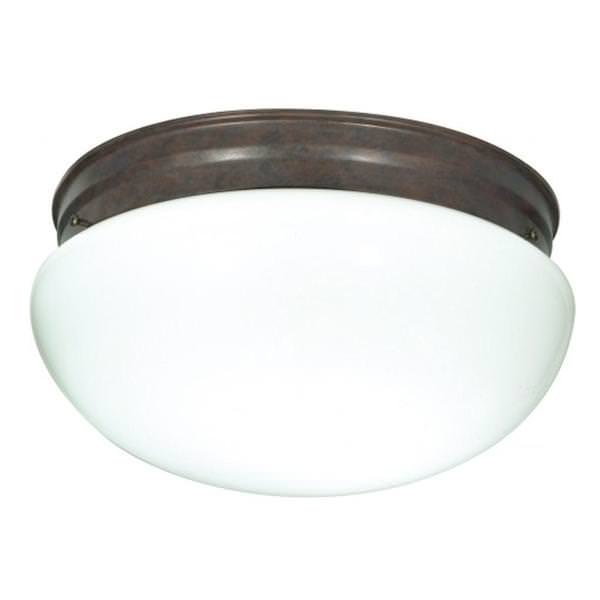 2 Light 12" Round Old Bronze White Mushroom Glass Shade Ceiling Light Fixture