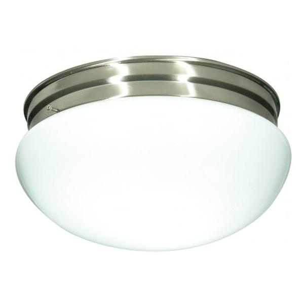 2 Light 12" Round Brushed Nickel White Glass Mushroom Shade Ceiling Light Fixture