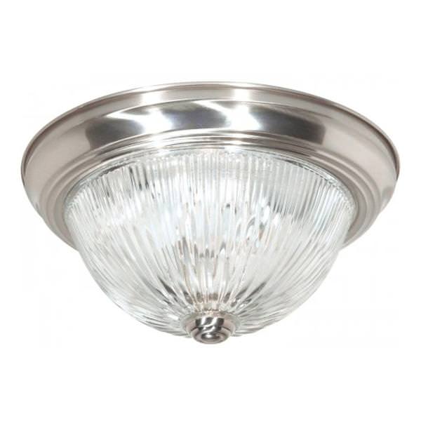 3 Light 15" Round Brushed Nickel Clear Ribbed Glass Shade Ceiling Light Fixture