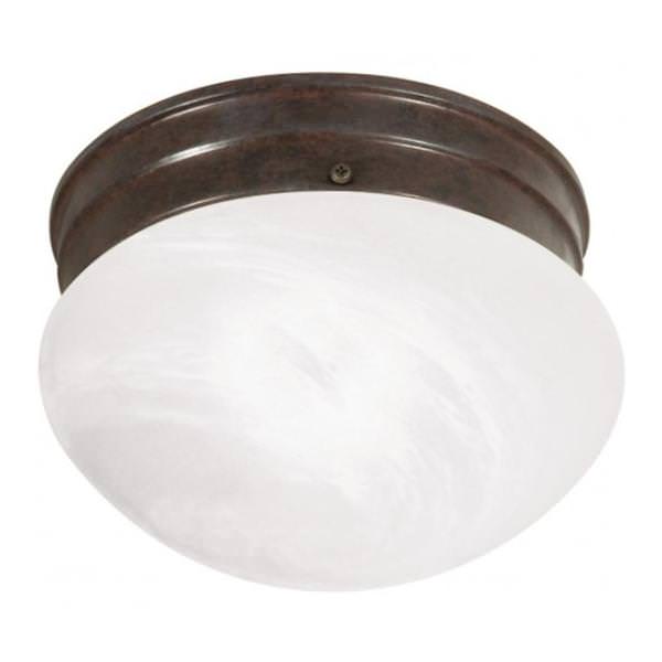 1 Light 8" Round Old Bronze Alabaster Mushroom Glass Shade Ceiling Light Fixture