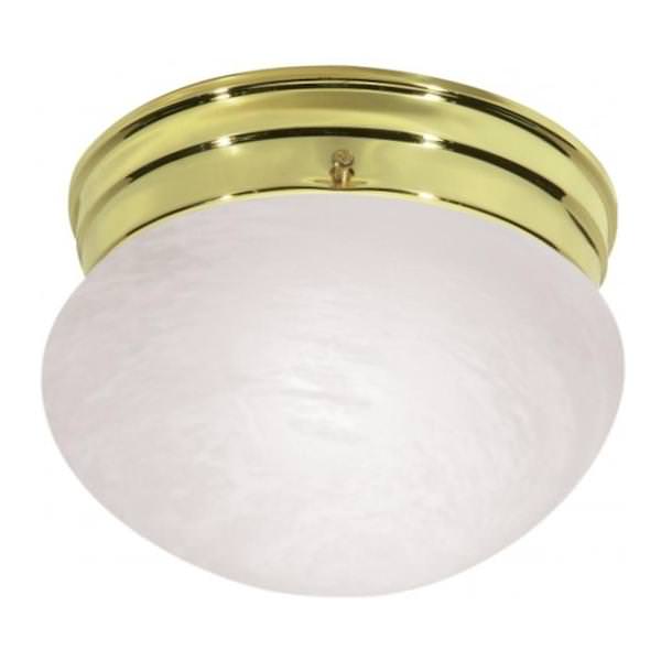 1 Light 8" Round Polished Brass Alabaster Mushroom Glass Shade Ceiling Light Fixture