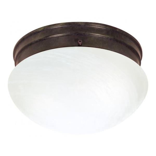 2 Light 10" Round Old Bronze Alabaster Mushroom Glass Shade Ceiling Light Fixture