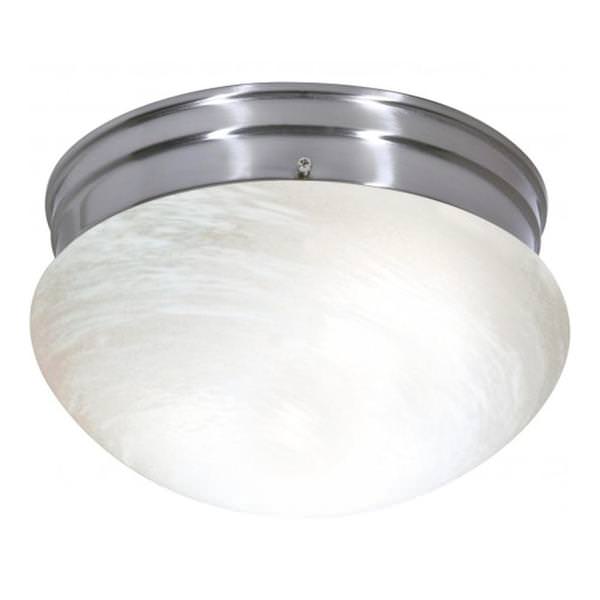 2 Light 10" Round Brushed Nickel Alabaster Mushroom Glass Shade Ceiling Light Fixture