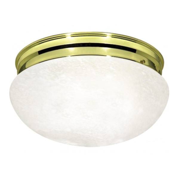 2 Light 12" Round Polished Brass Alabaster Glass Shade Ceiling Light Fixture
