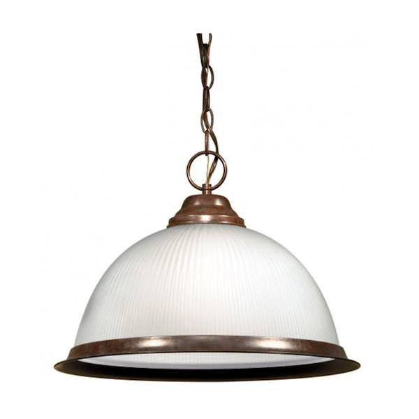1 Light Old Bronze Prismatic Frosted Ribbed Glass Shade Pendant Light Fixture