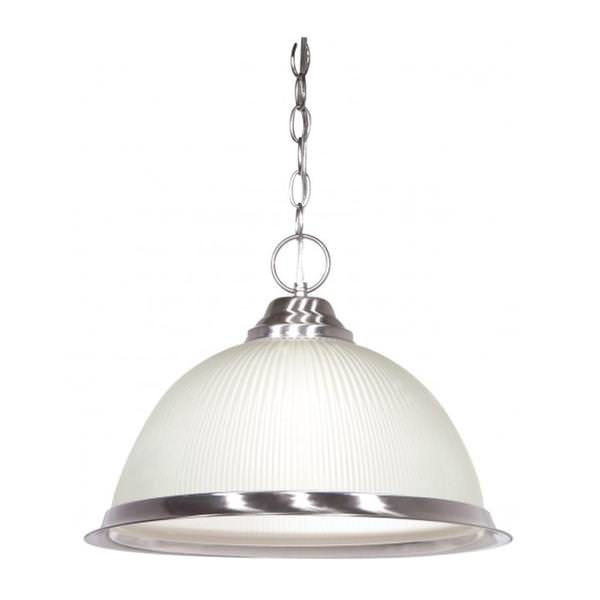 1 Light Brushed Nickel Prismatic Frosted Ribbed Glass Shade Pendant Light Fixture