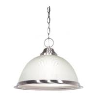 Nuvo Lighting 1 Light Brushed Nickel Prismatic Frosted Ribbed Glass Shade Pendant Light Fixture