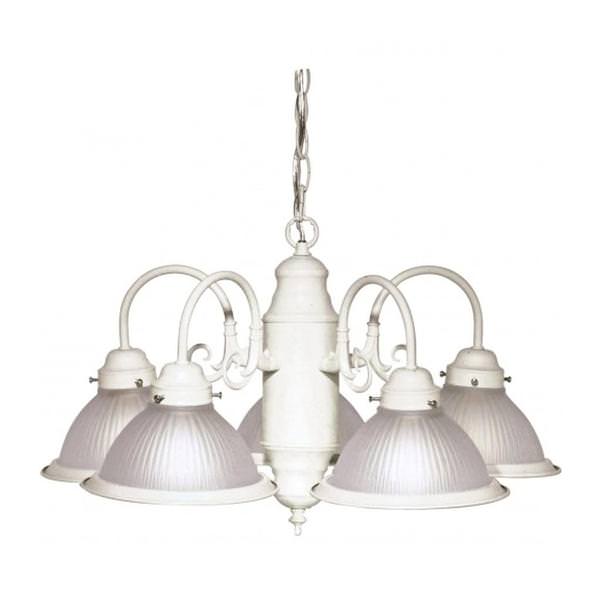 5 Light Textured White Frosted Ribbed Glass Shades Chandelier Light Fixture