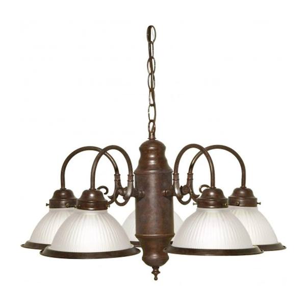 5 Light Old Bronze Frosted Ribbed Glass Shades Chandelier Light Fixture