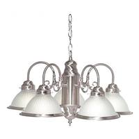 Nuvo Lighting 5 Light Brushed Nickel Frosted Ribbed Glass Shades Chandelier Light Fixture