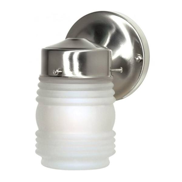1 Light Brushed Nickel Frosted Mason Jar Outdoor Wall Fixture