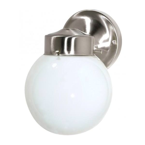 1 Light Brushed Nickel White Glass Globe Wall Light Fixture