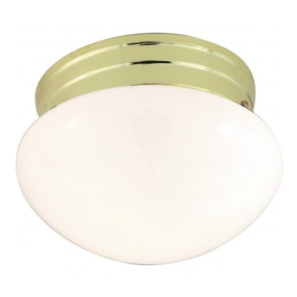 1 Light 8" Round Polished Brass White Mushroom Glass Shade Ceiling Light Fixture