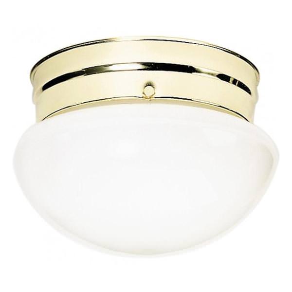 2 Light 10" Round Polished Brass White Mushroom Glass Shade Ceiling Light Fixture