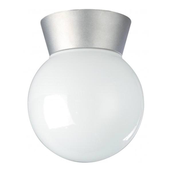 1 Light Satin Aluminum White Glass Globe Ceiling Light Fixture