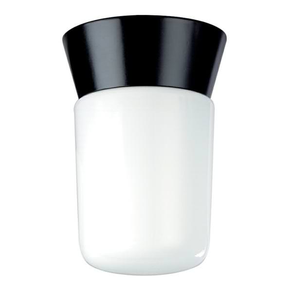 1 Light 8" Black with White Glass Shade Outdoor Utility Ceiling Light Fixture