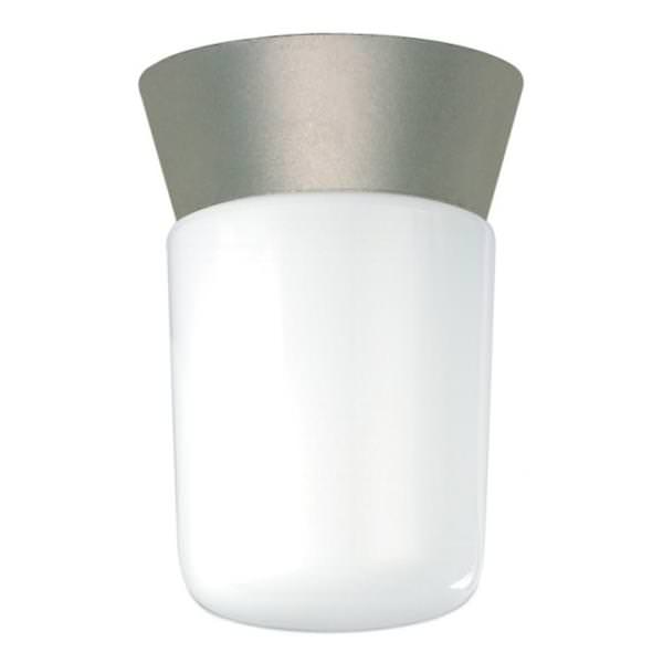1 Light Satin Aluminum White Glass Cylinder Ceiling Light Fixture