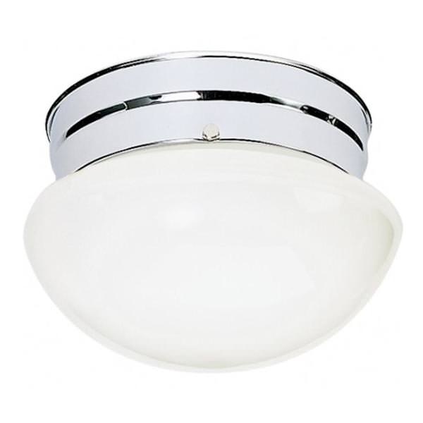 1 Light 8" Round Polished Chrome White Mushroom Glass Shade Ceiling Light Fixture