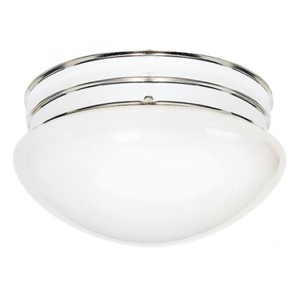 2 Light 10" Round Polished Chrome White Mushroom Glass Shade Ceiling Light Fixture